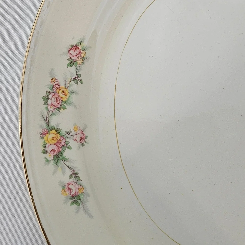 Vtg Homer Laughlin Eggshell Georgian Floral Oval Serving Platter Gold Trim J47N5